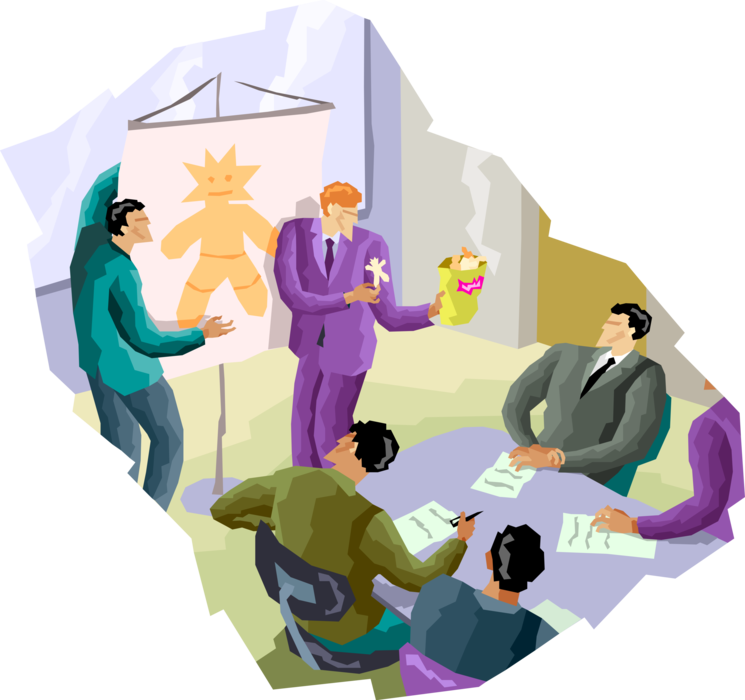 Vector Illustration of New Product Sales Presentation in Business Boardroom