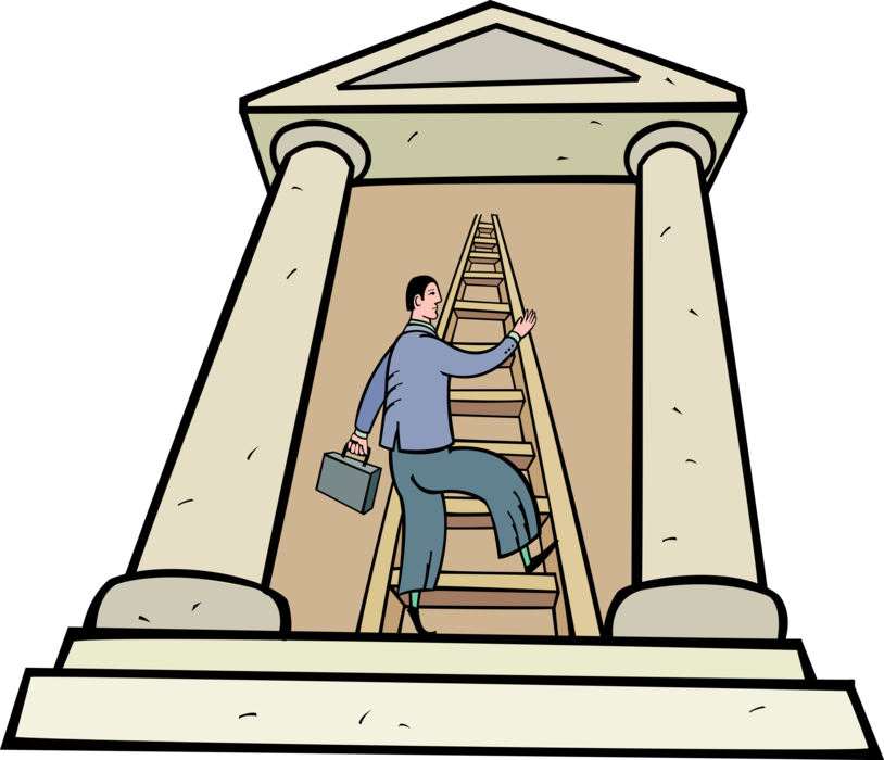 Vector Illustration of Climbing Corporate Ladder in Financial Banking Business