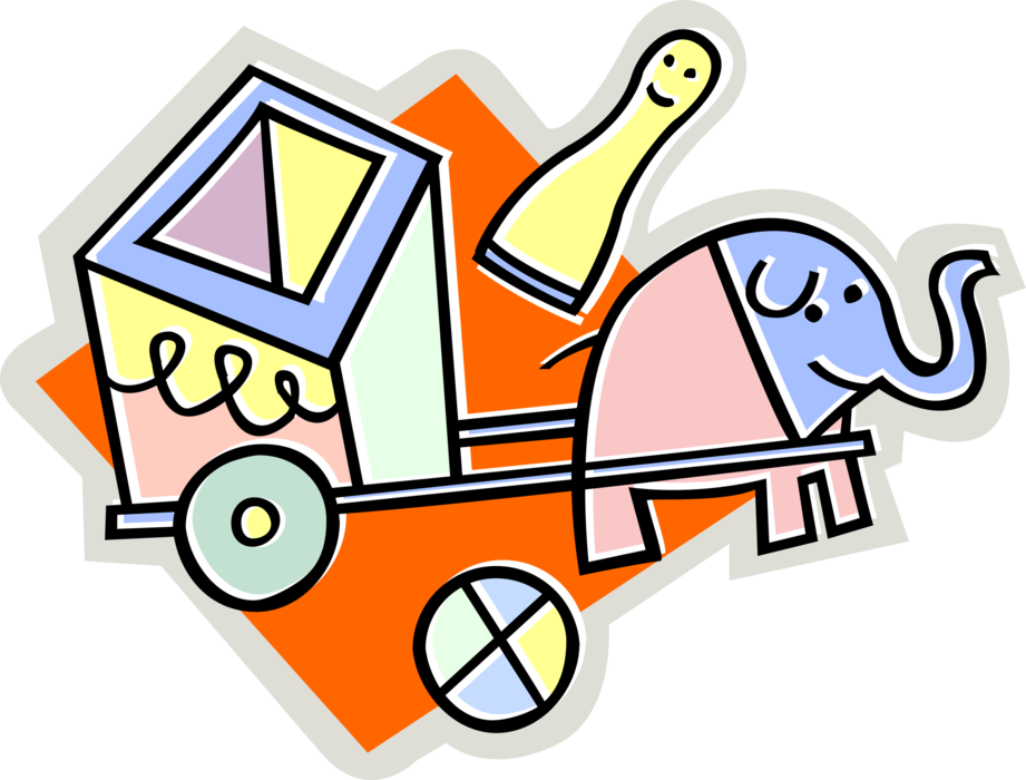 Vector Illustration of Child's Play Toy African Elephant Pulling Cart