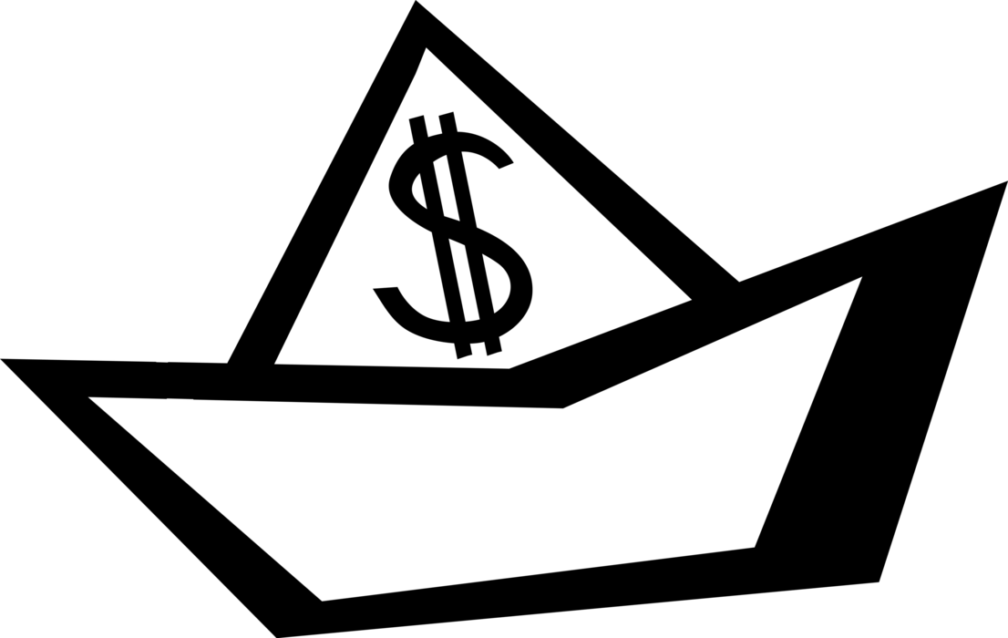 Vector Illustration of Financial Concept Money Cash Dollar Sign and Paper Toy Boat