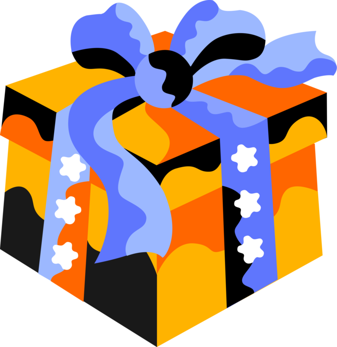 Vector Illustration of Gift Wrapped Birthday, Anniversary, or Christmas Present with Ribbon and Bow