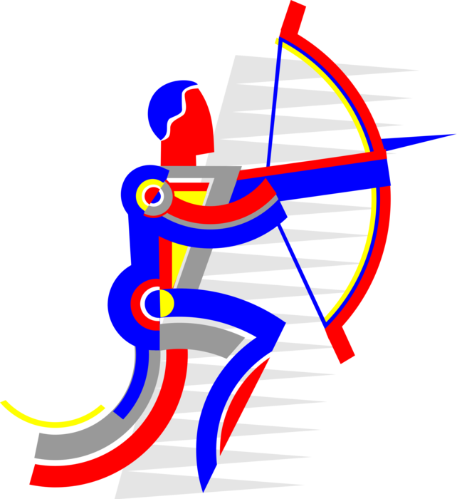 Vector Illustration of Archer with Bow and Arrow Competes in Archery Tournament