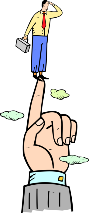 Vector Illustration of Businessman Standing on Pointed Finger