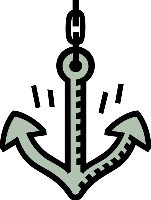 Vector Illustration of Marine Boat Anchor Prevents Water-Borne Vessel From Drifting in Wind or Current