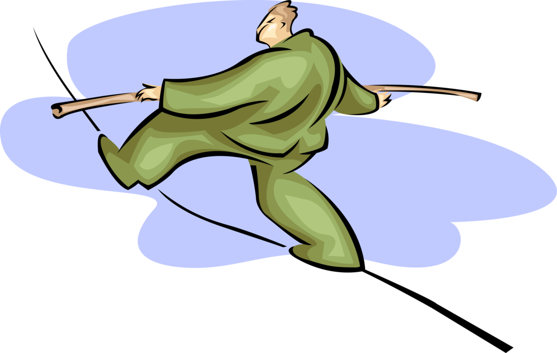 Vector Illustration of Businessman Tightrope Walker Balancing