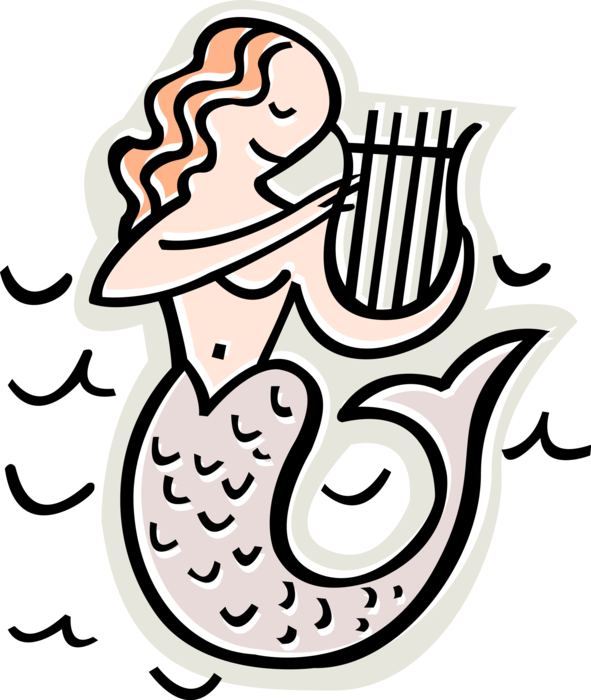 Vector Illustration of Legendary Folklore Aquatic Sea Creature Half Human with Fish Tail Mermaid