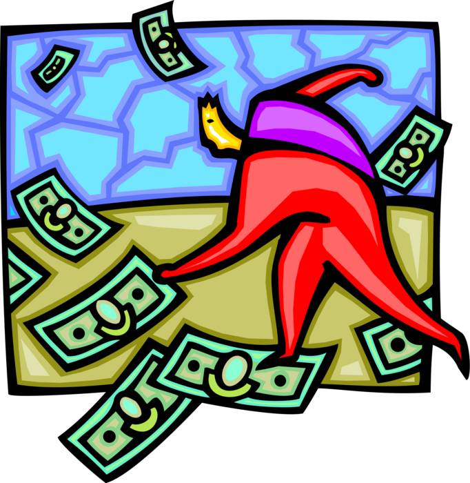 Vector Illustration of Businessman Chasing Cash Money Dollar Bills