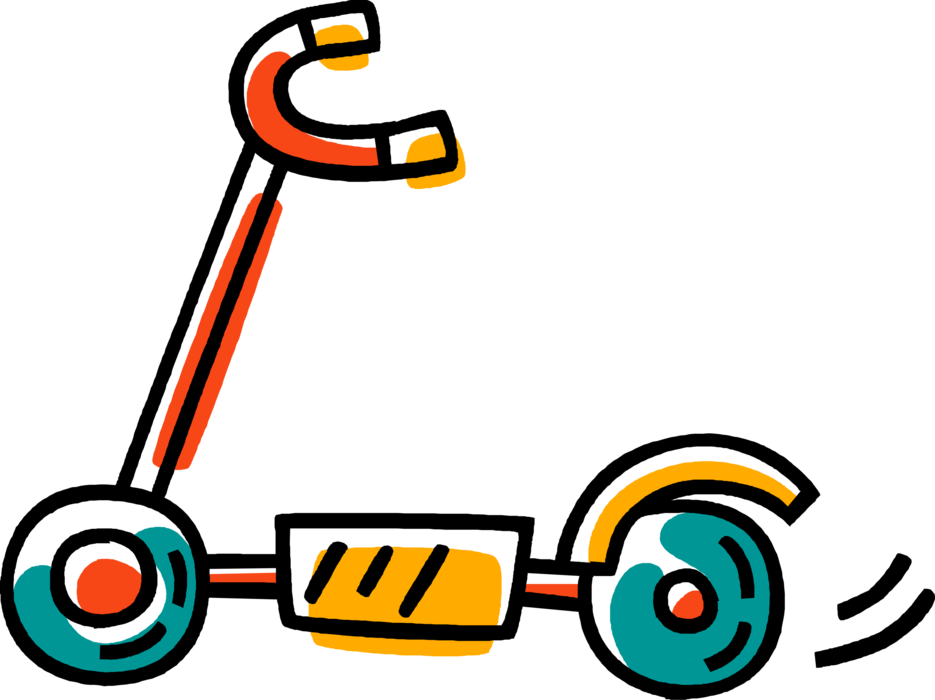 Vector Illustration of Child's Foot-Powered Kick Scooter Cycle with Step-Through Frame