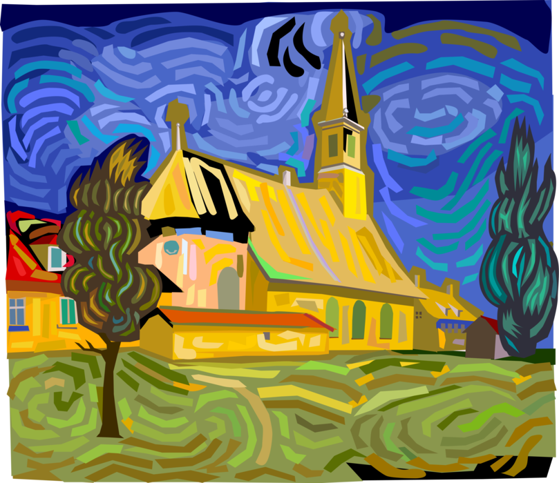 Vector Illustration of Traditional Christian Church Cathedral with Spire