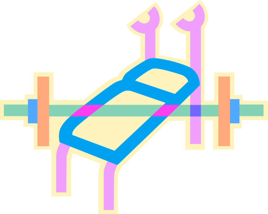 Vector Illustration of Bench Press used in Weight Training, Bodybuilding, Weightlifting with Barbell Weights