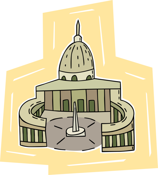 Vector Illustration of St Peter's Square and Basilica Vatican City Papal Enclave, Rome, Italy