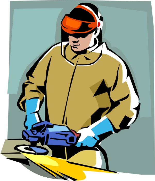 Vector Illustration of Construction Worker with Electric Grinder