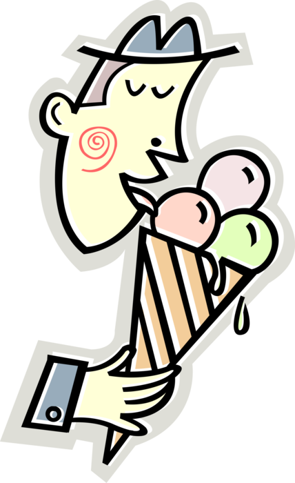 Vector Illustration of Enjoying Eating Ice Cream Cone