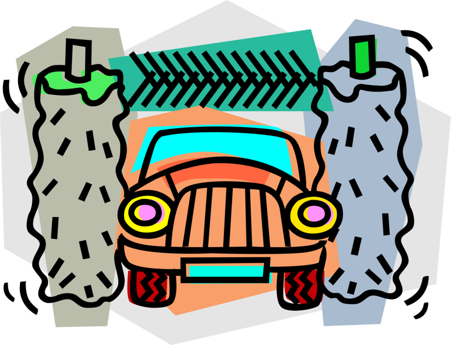 Vector Illustration of Car Wash or Carwash Auto Wash Facility Cleans Motor Vehicle Car