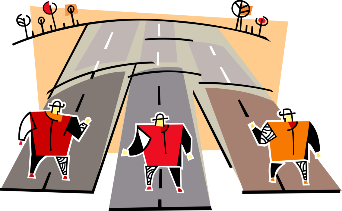 Vector Illustration of Business Competitors Race on Roadway Highway to Finish Line