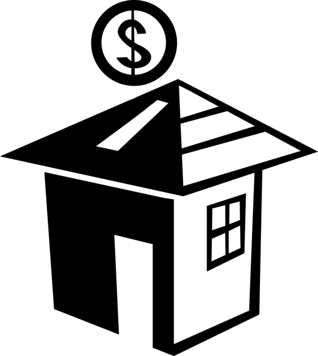 Vector Illustration of Financial Concept House Symbol with Mortgage Cash Money Dollar Sign