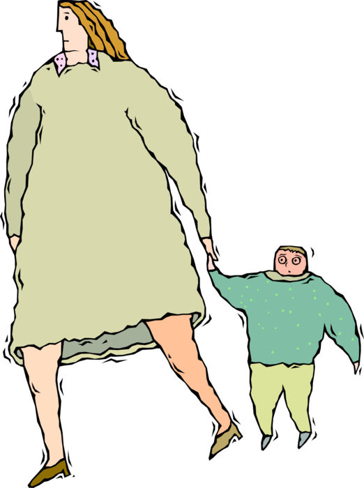 Vector Illustration of Mother and Child Walking Outdoors