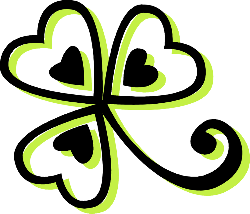 Vector Illustration of St Patrick's Day Four-Leaf Clover Irish Shamrock Brings, Faith, Hope, Love, and Good Luck