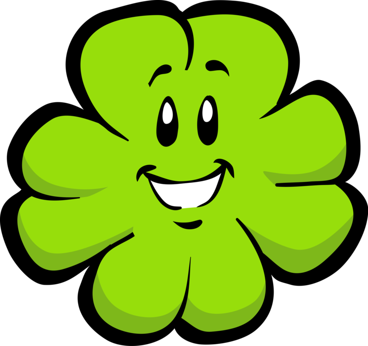 Vector Illustration of Anthropomorphic Smiling St. Patrick's Day Four-Leaf Clover Lucky Shamrock