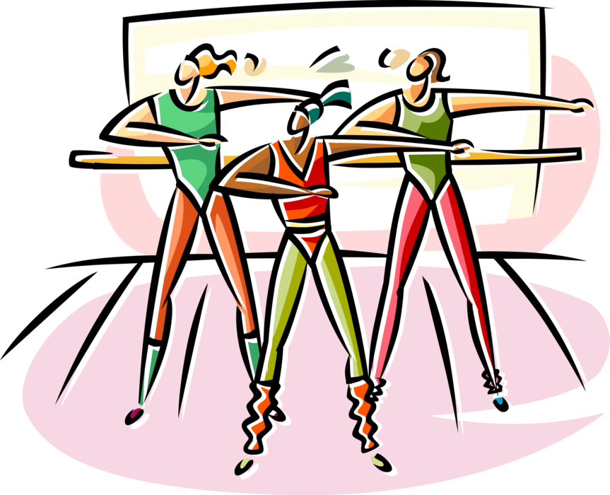Vector Illustration of Female Dancers Workout and Practice Dance Routines in Studio