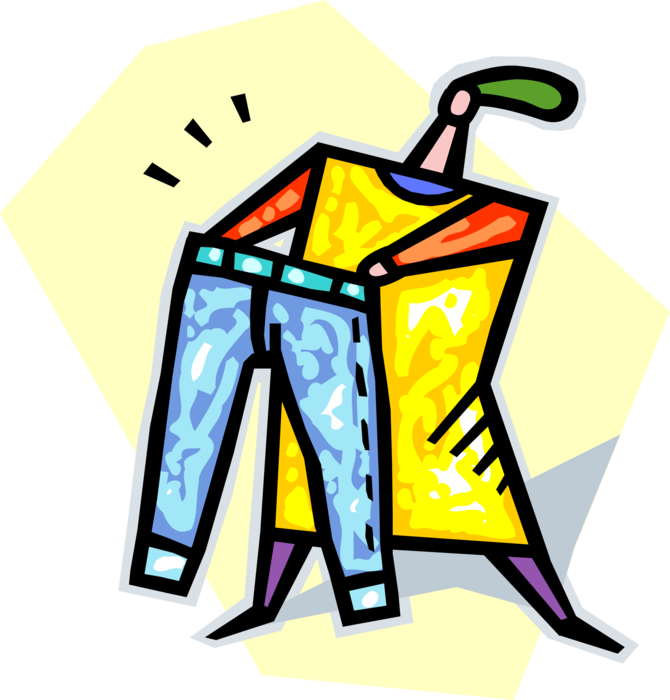 Vector Illustration of Clothes Shopper Looks at Pair of Trouser Pants While Retail Shopping
