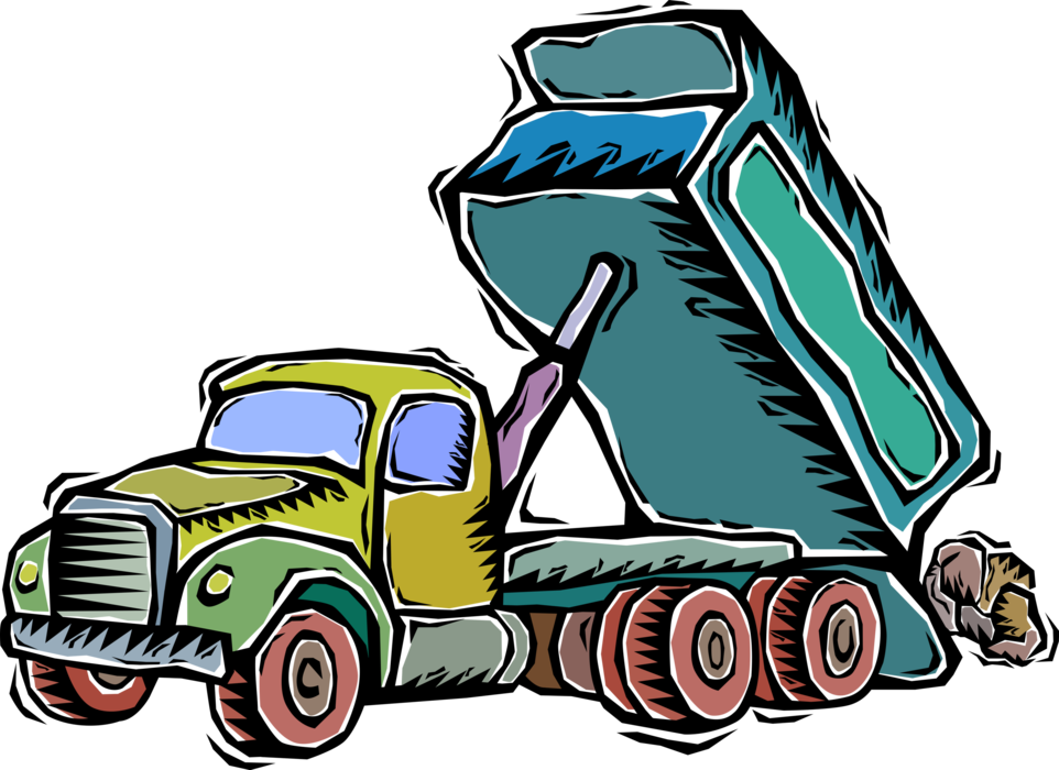 Vector Illustration of Heavy Machinery Construction Equipment Dump Truck Transports Loose Material