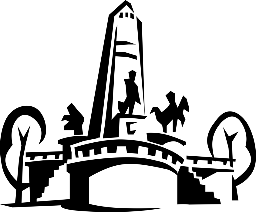 Vector Illustration of Obelisk Monolithic Narrow Tapering Monument with Statues