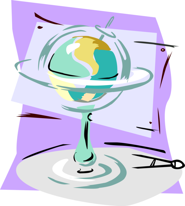 Vector Illustration of Three-Dimensional, Spherical, Scale Model Terrestrial Geographical World Globe