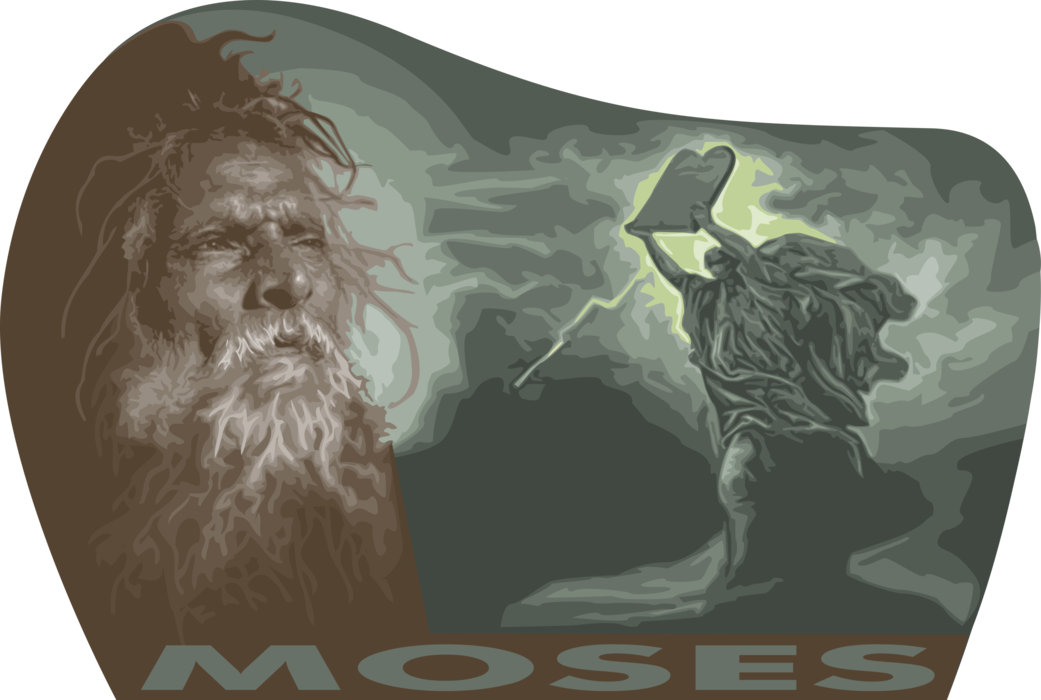 Vector Illustration of Moses Prophet in Christianity, Judaism, Islam, Baha'ism, with Ten Commandments