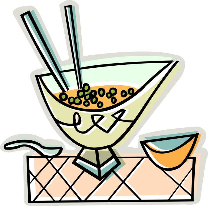 Vector Illustration of Chinese Cuisine Soup in Bowl with Chopstick