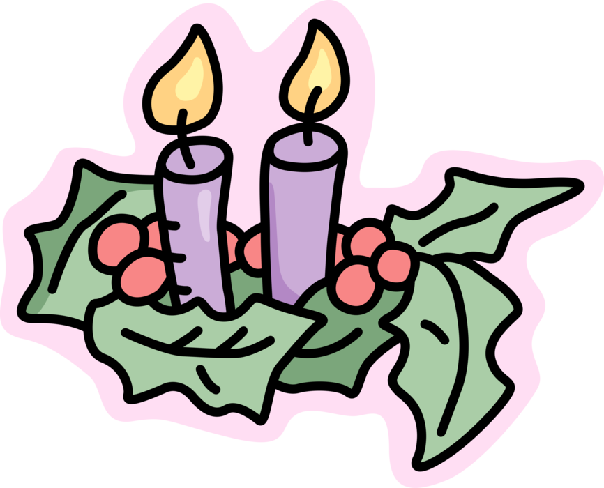 Vector Illustration of Holiday Festive Season Christmas Candles with Holly