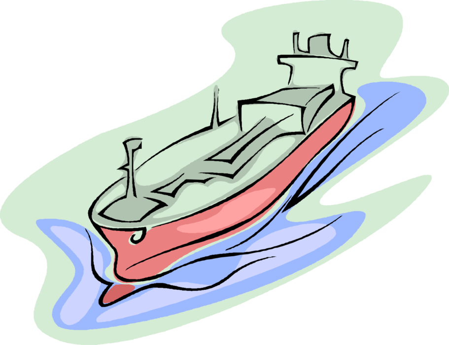 Vector Illustration of Cargo Ship or Freighter Ship or Vessel at Dock Carries Goods and Materials