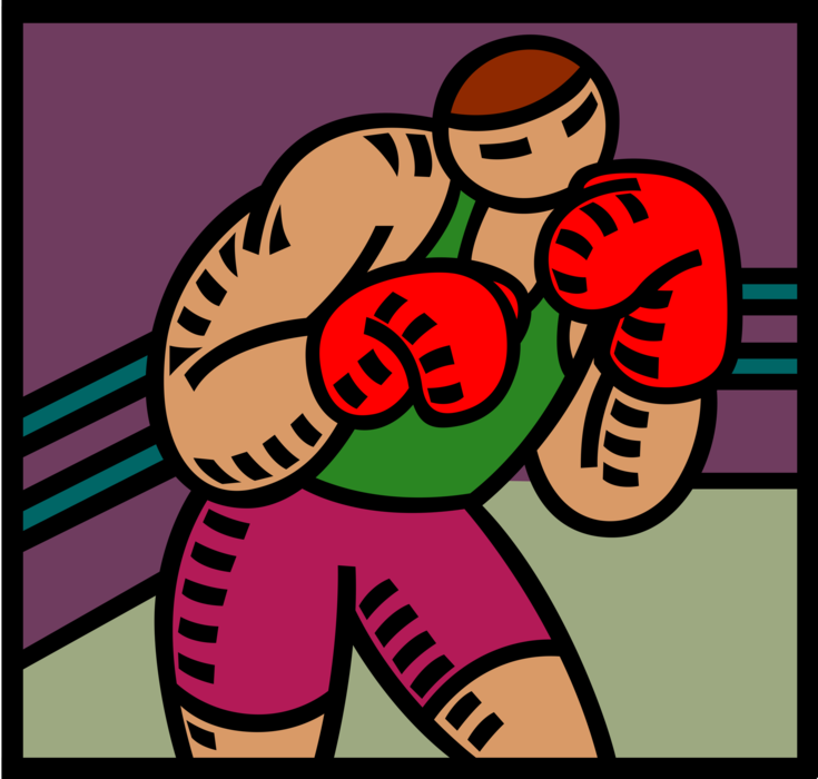 Vector Illustration of Prize Fighter Boxer Sparring with Gloves in Boxing Ring
