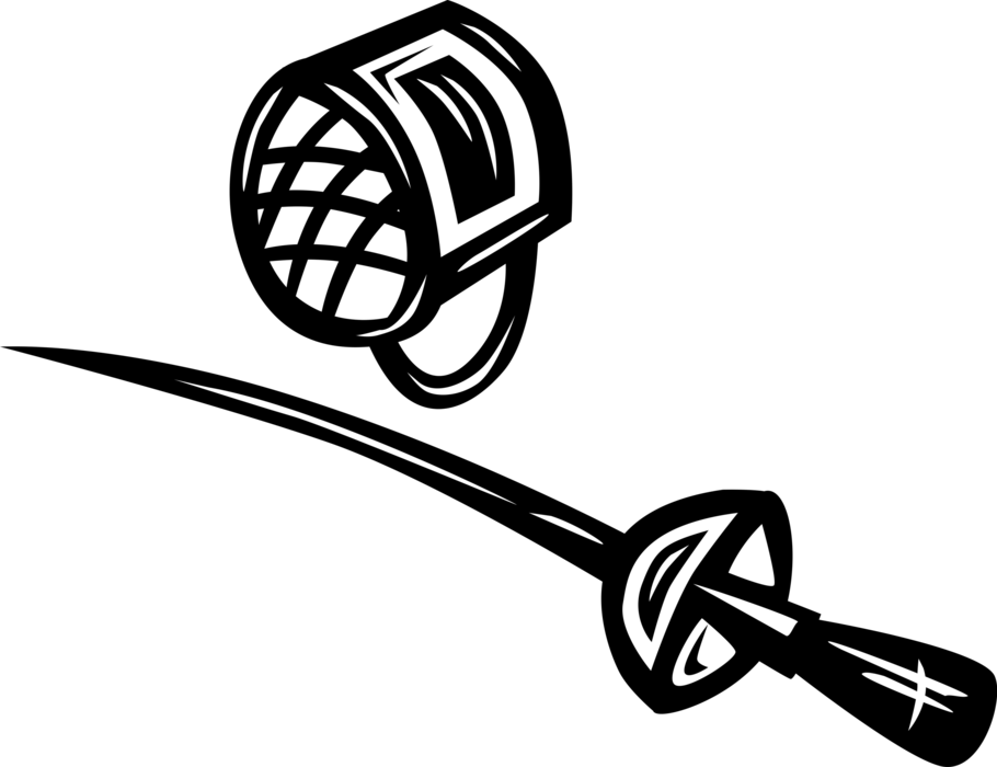 Vector Illustration of Foil and Fencing Sword and Protective Headgear Mask