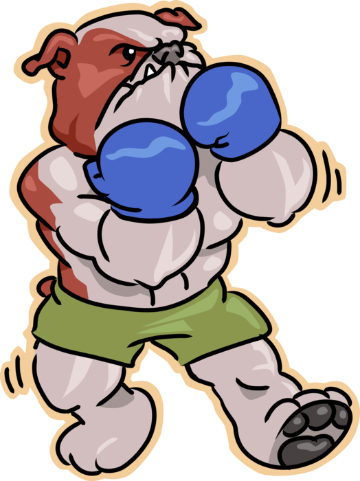 Vector Illustration of Feisty Bulldog Boxer with Gloves in Boxing Ring