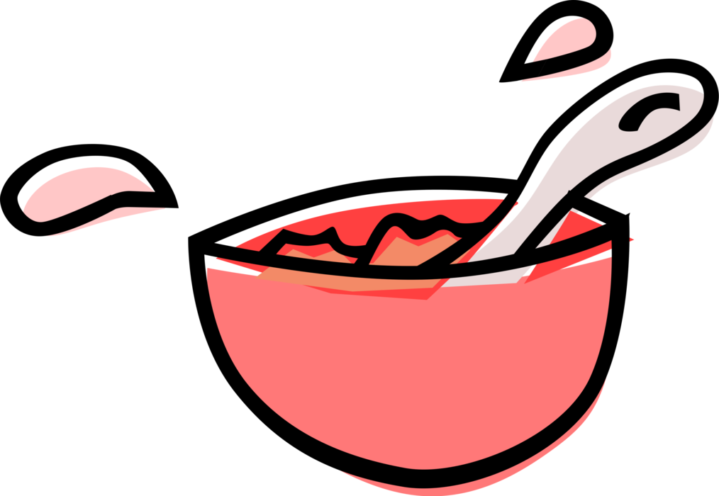 Vector Illustration of Soup Bowl with Hot Soup and Utensil Spoon