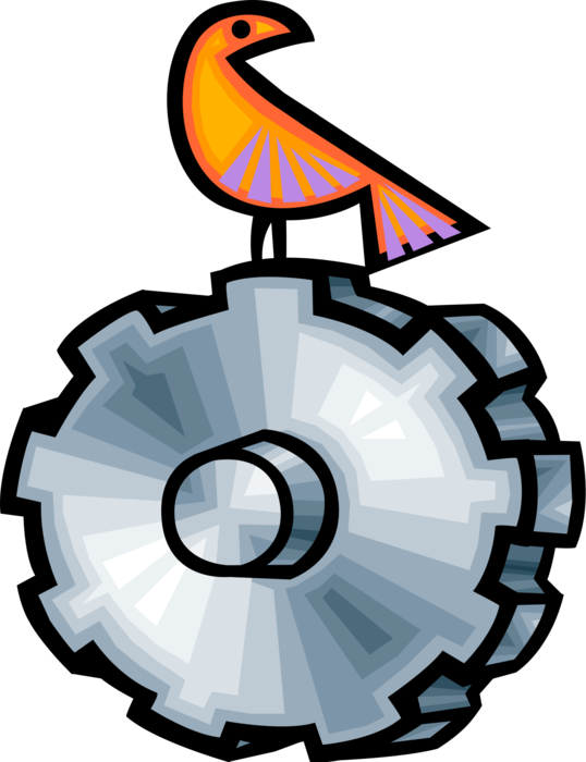 Vector Illustration of Natural Environment Bird Threatened by Industrial Growth Cogwheel