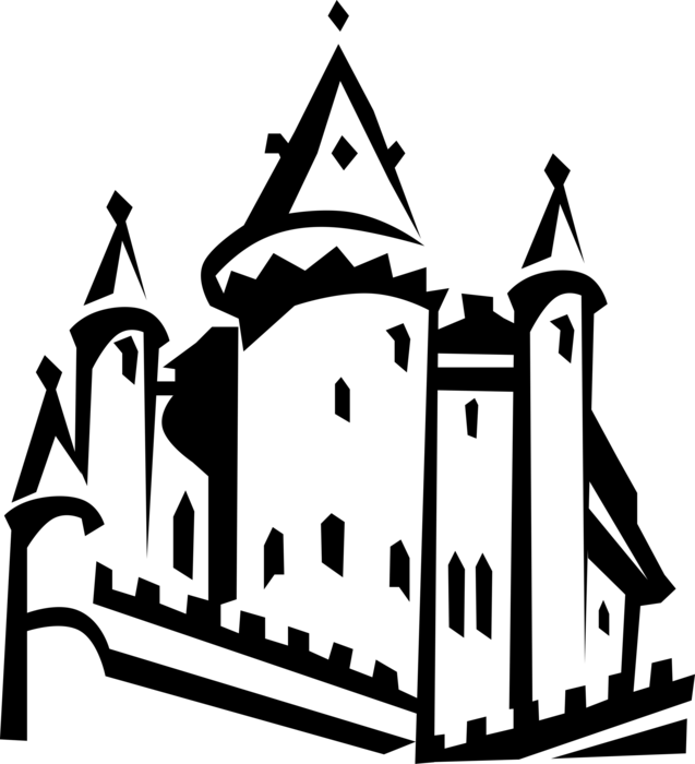 Vector Illustration of Fortified European Castle Structure from Middle Ages