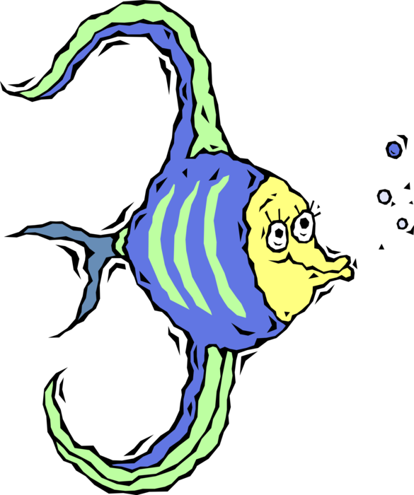 Vector Illustration of Aquarium Tropical Angel Fish Blows Bubbles