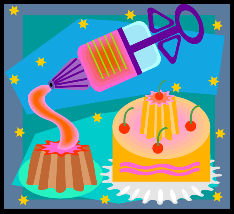 Vector Illustration of Dessert Cake and Frosting Dispenser