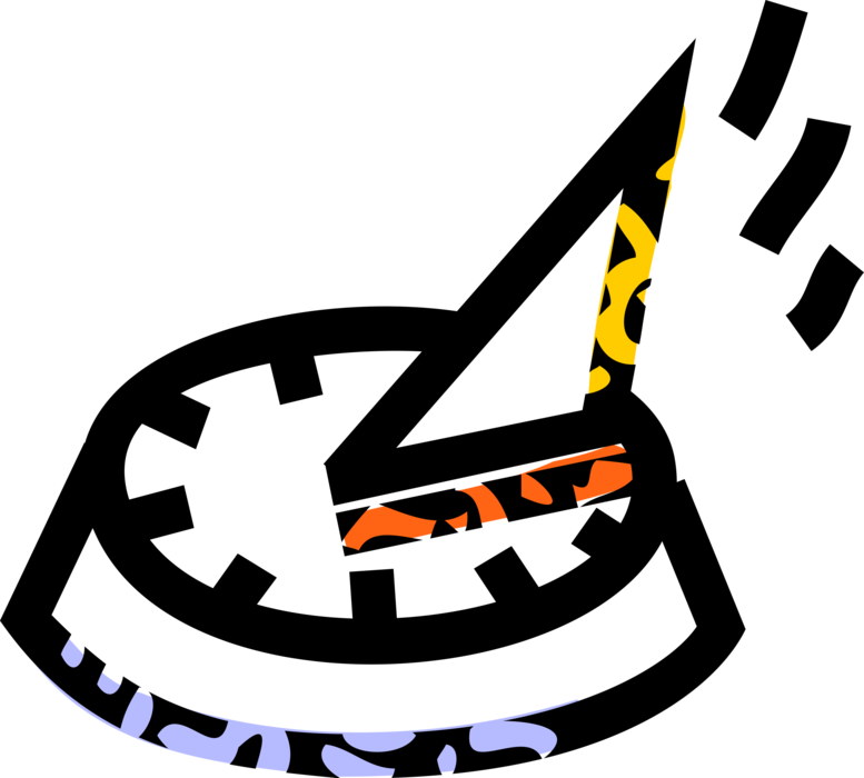 Vector Illustration of Sundial Instrument Indicates Time of Day Based on Position of Sun