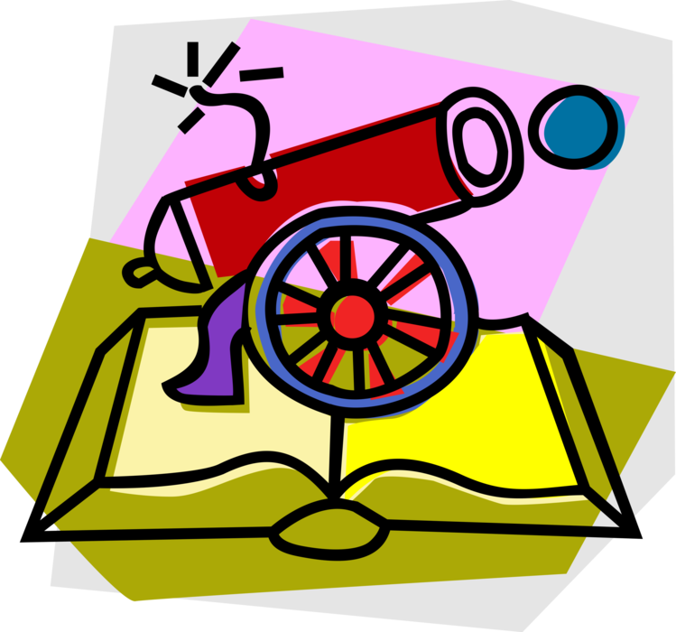 Vector Illustration of Cannon Artillery Weapon with History Book