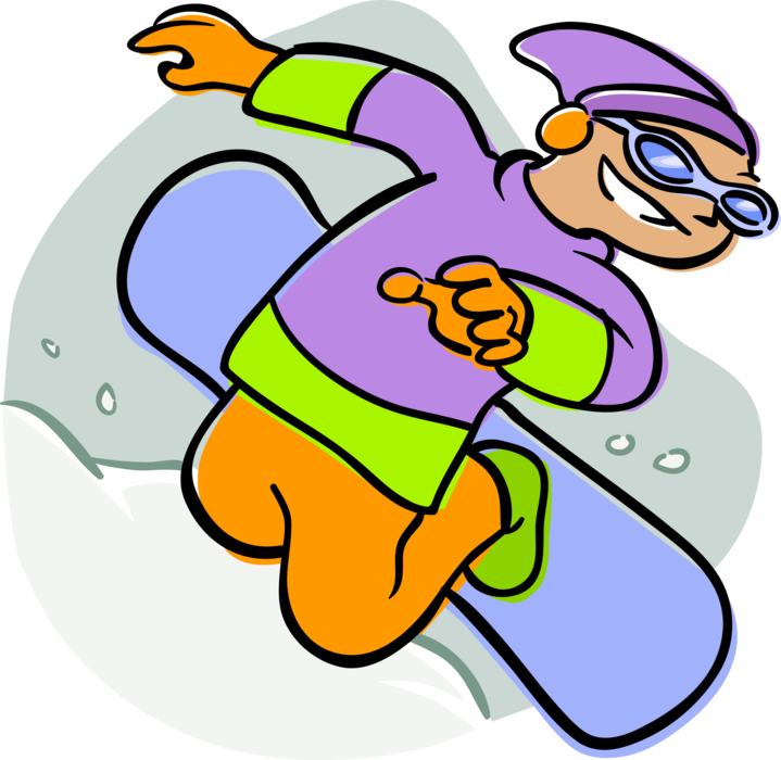 Vector Illustration of Snowboarder Snowboarding Down Slopes on Snowboard