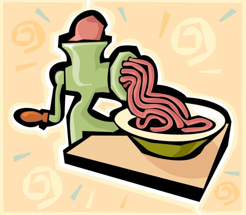 Vector Illustration of Kitchen Appliance Meat Grinder or Mincer Chops and Minces Food