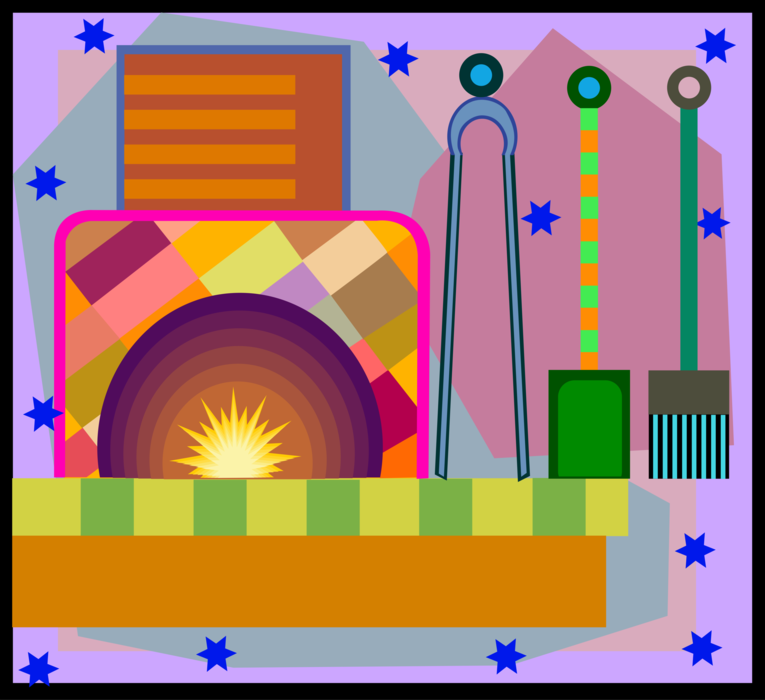Vector Illustration of Fireplace Hearth with Tools
