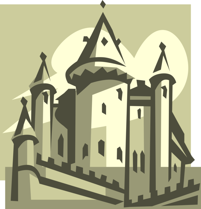 Vector Illustration of Fortified European Castle Structure from Middle Ages