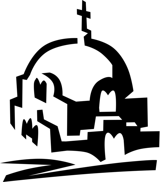 Vector Illustration of Greek Orthodox Christian Church on Greek Cyclades Island of Santorini in Aegean Sea