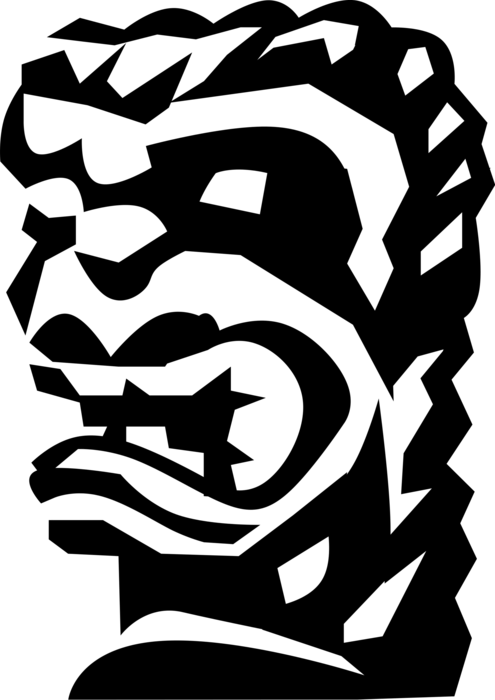 Vector Illustration of Chinese Lion Head Statue