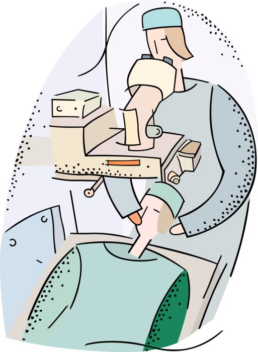 Vector Illustration of Orthodontic Patient with Dentist and Dental Oral Surgery Operating Microscope