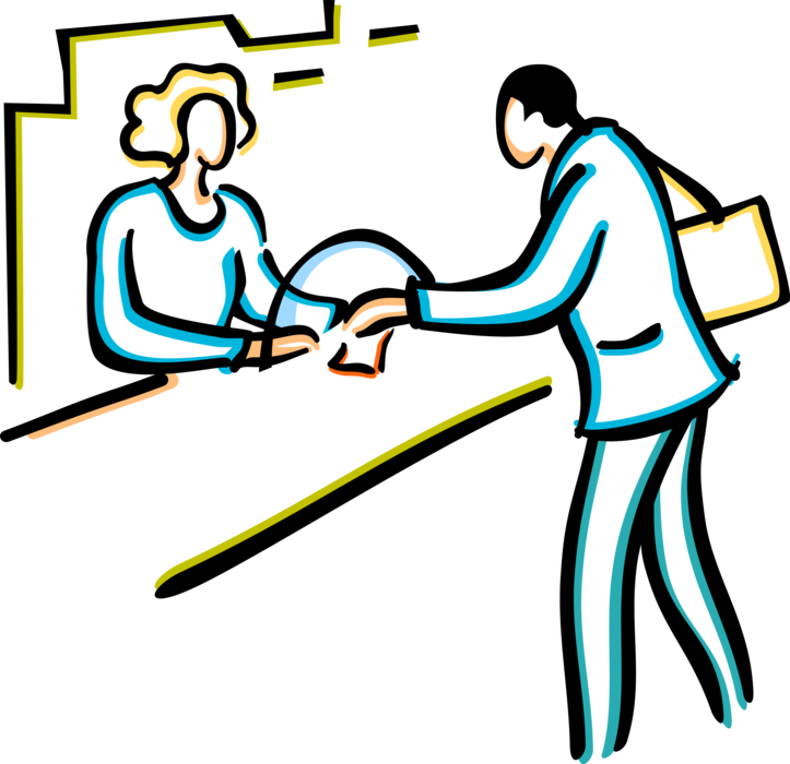 Vector Illustration of Bank Teller Provides Banking Services to Customer